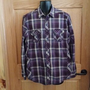 Men's Sz L INC Eggplant Plaid, Western Shirt